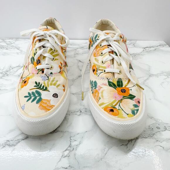 Keds x Rifle Paper Co Anchor Lively Peach Floral Lace Up Sneaker Womens 7 - Picture 2 of 8